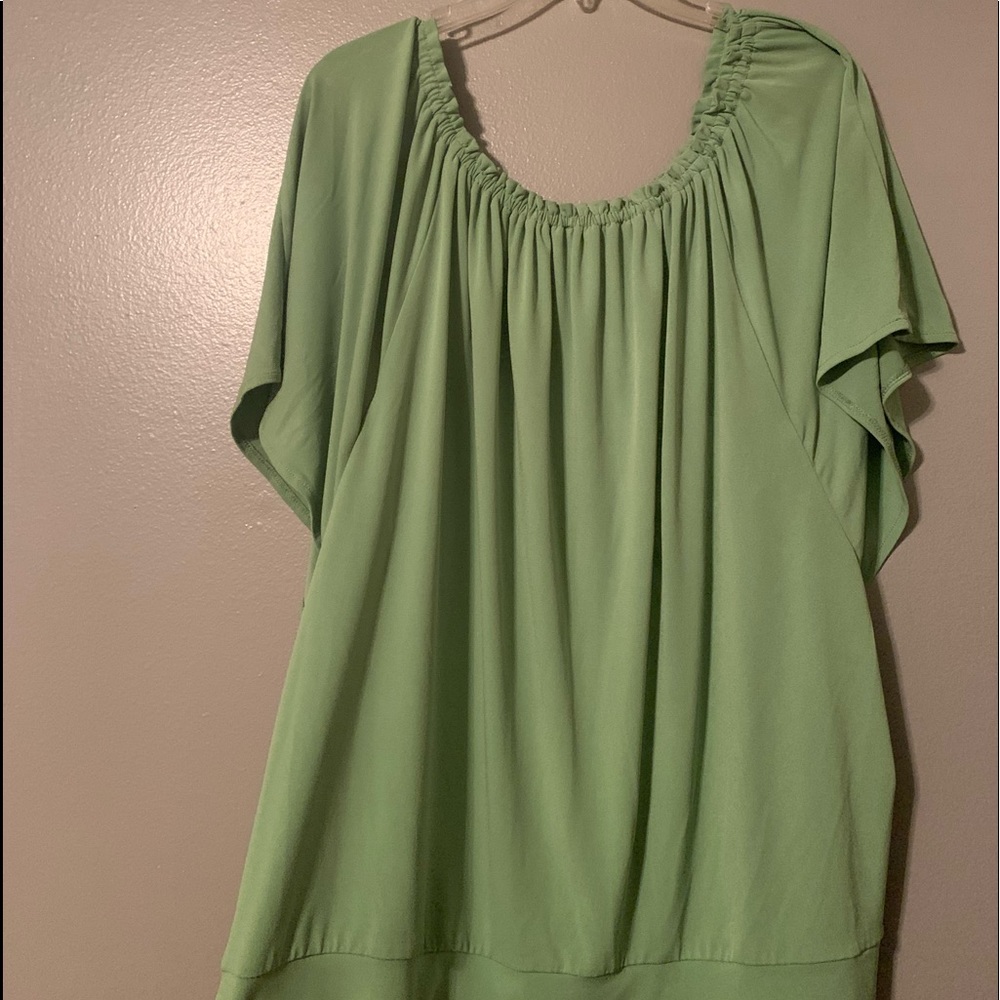 Worthington lime green off shoulder stretch top